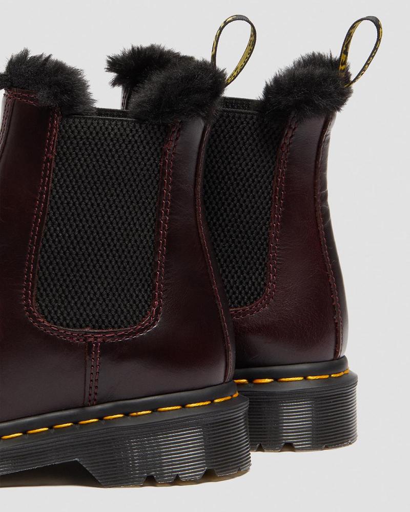 Burgundy Women's Dr Martens 2976 Leonore Faux Fur Lined Chelsea Boots | CA 110UZG